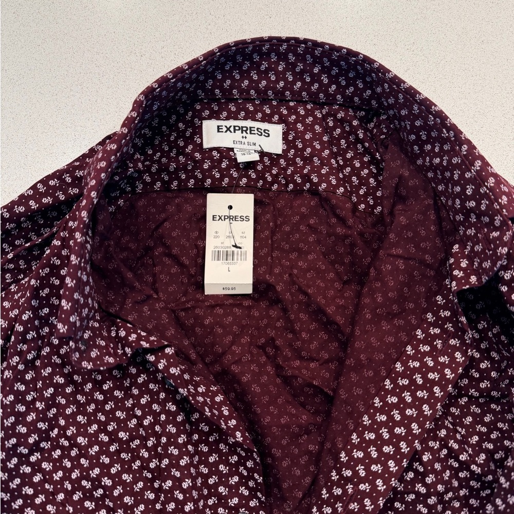 Express Men's Dark Red Patterned Shirt